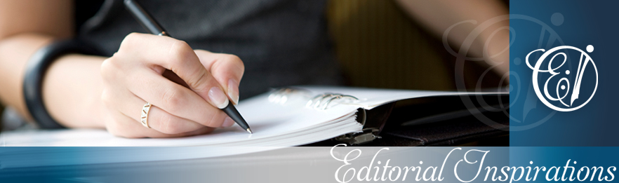 Editorial Inspirations header with books, manuscript pages, and editorial imagery